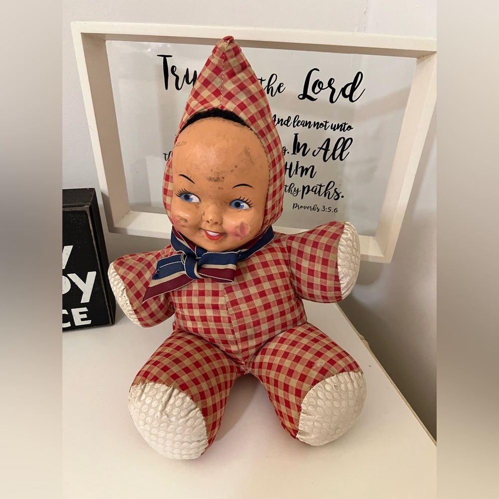 Vintage Red Checkered Carnival Doll